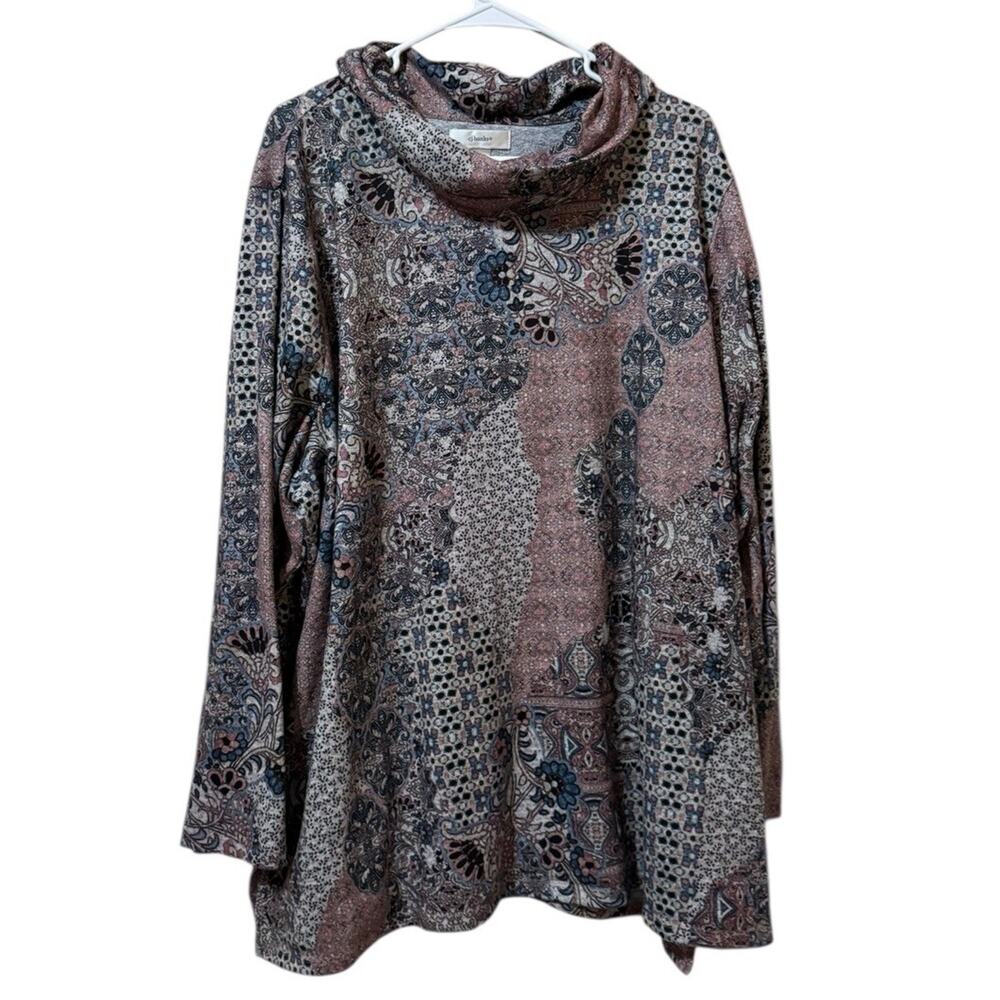 Cjbanks Woman Size 3X Cowl Neck Long Sleeve Shirt Paisley Career Business Casual